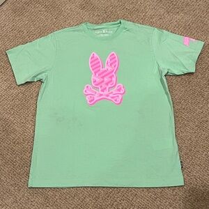 Psycho Bunny youth XL mint green tee shirt with pink design